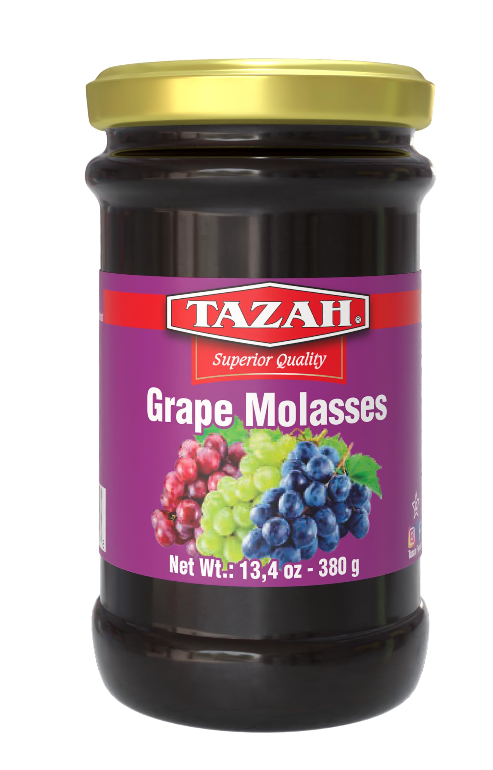TAZAH Grape Molasses - Turkish Grape Molasses in Glass Jar - 13.4 Oz (380g) - Kosher