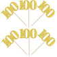 ZHUOWEISM 30 PCS Cupcake Toppers Glitter Happy 100 Days Birthday Picks Small Gold Bamboo