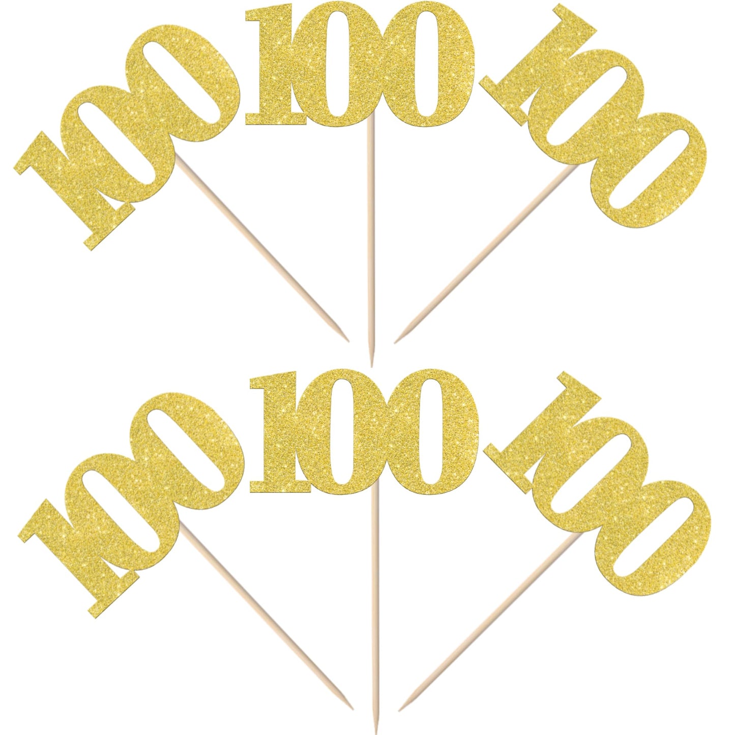 ZHUOWEISM 30 PCS Cupcake Toppers Glitter Happy 100 Days Birthday Picks Small Gold Bamboo