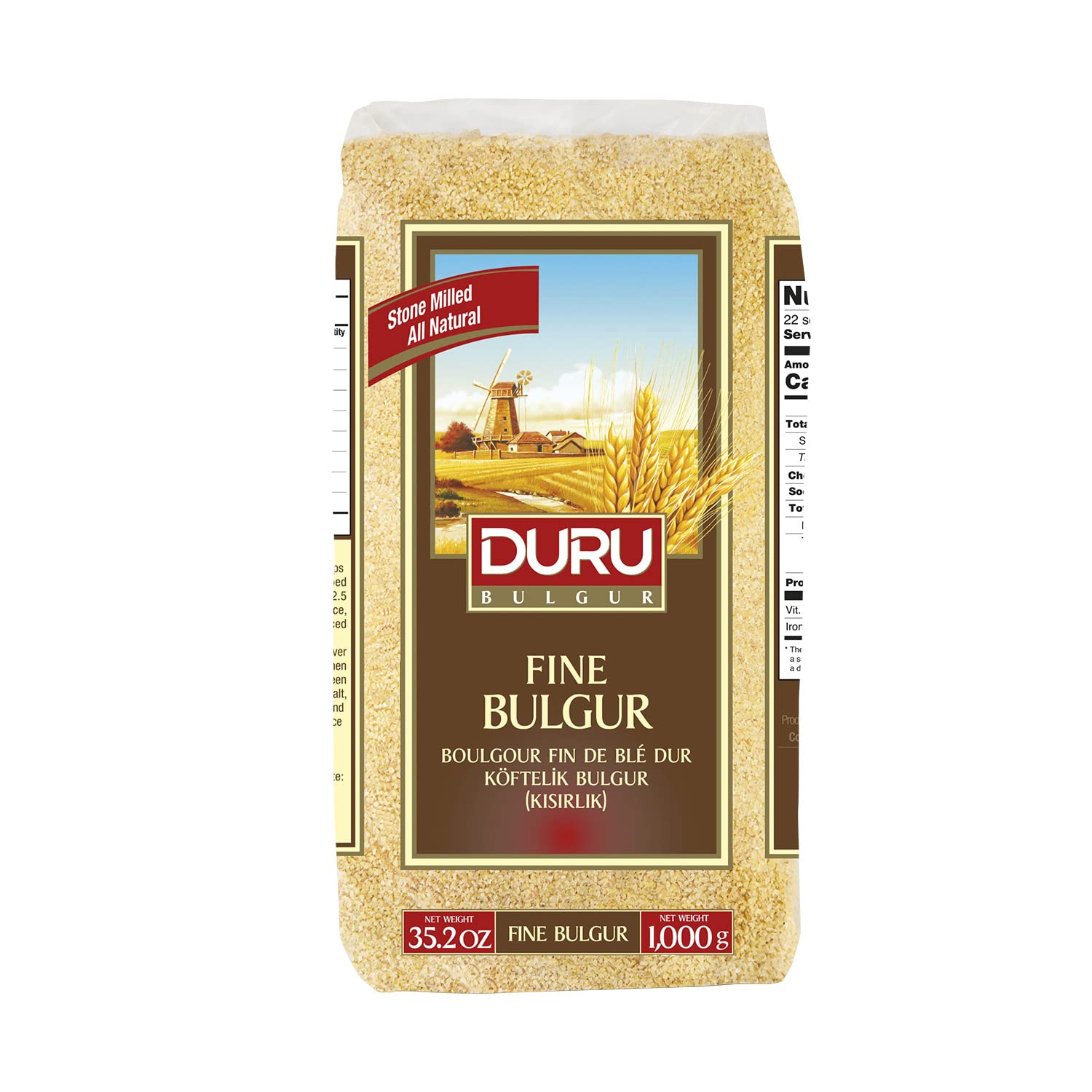 Duru Fine Bulgur, 35.2oz (1000g), Wheat Berries, 100% Natural and Certificated, High Fiber and Protein, Non-GMO, Great for Vegan