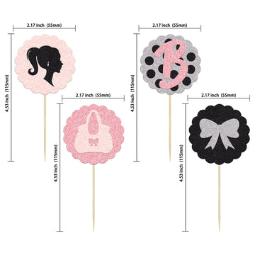 Gyufise 24Pcs Girl Cupcake Toppers Girl Bowknot Polka Dot Bag Cake Decorations Girl Toothpicks For Wedding Bridal Shower Decorat
