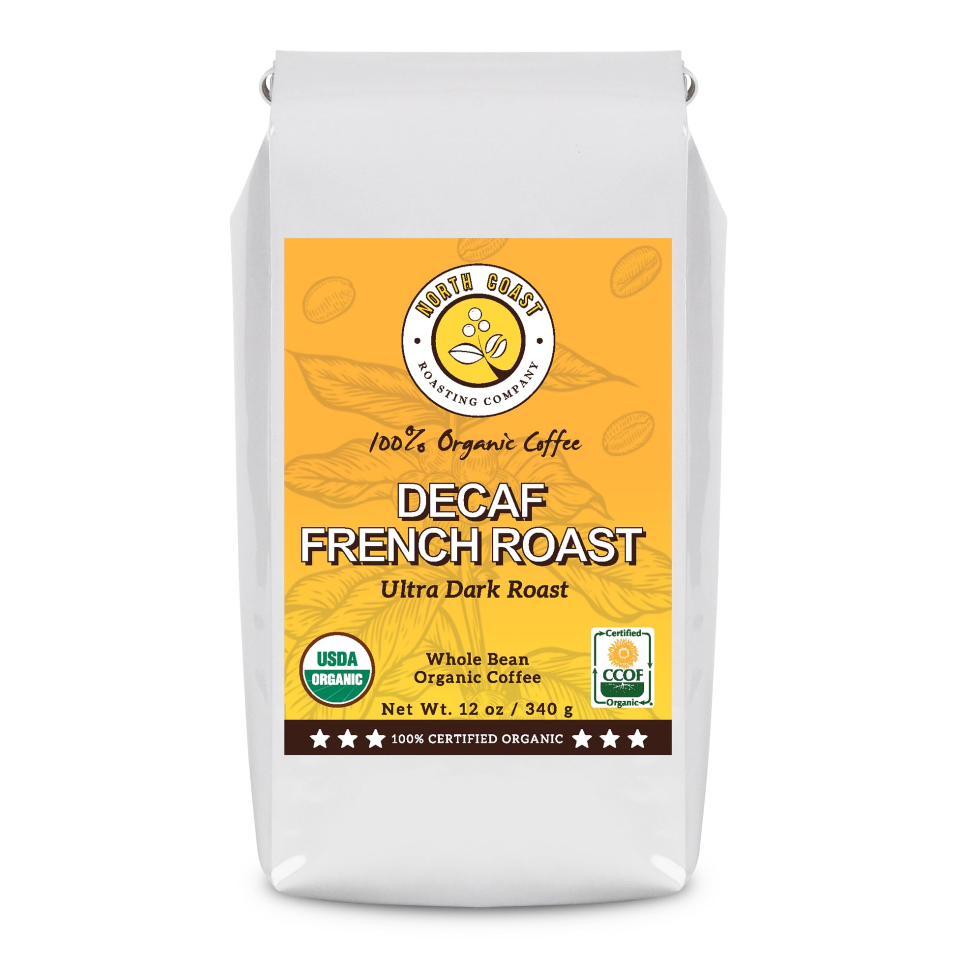 North Coast Roasting Company  Ultra Dark Roast  Low Acid Organic Coffee  Whole Bean - Swiss Water Process Decaf. French Roast  Usda Certified Organic Coffee Beans  12 Ounce Bag