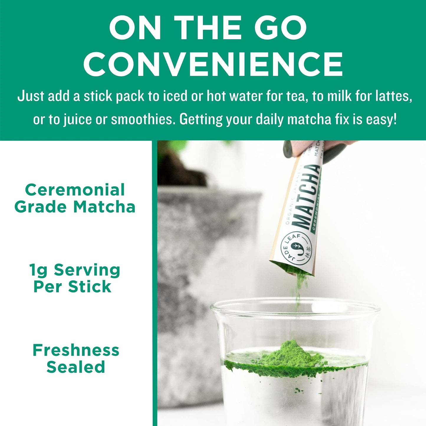 Jade Leaf Matcha Organic Premium Ceremonial Grade Green Tea Powder - 0.04 Ounce (Pack of 30) - Culinary & Barista Use