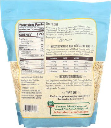 Bob'S Red Mill Organic Quick Cooking Rolled Oats (32 Ounce, Pack Of 2)