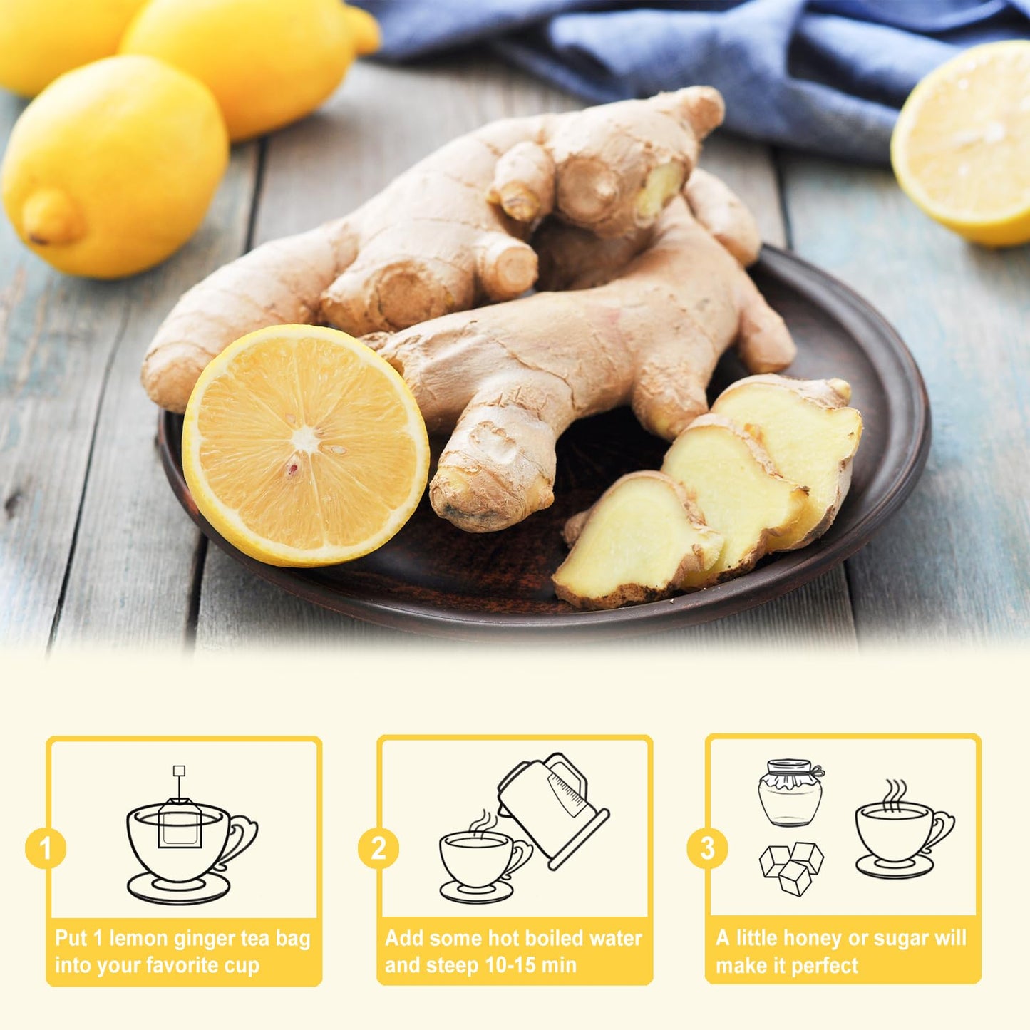 TEARELAE Lemon Ginger Tea Bags - Herbal Tea with Ginger Root & Lemongrass - 70 Count - Caffeine-free, Non-GMO