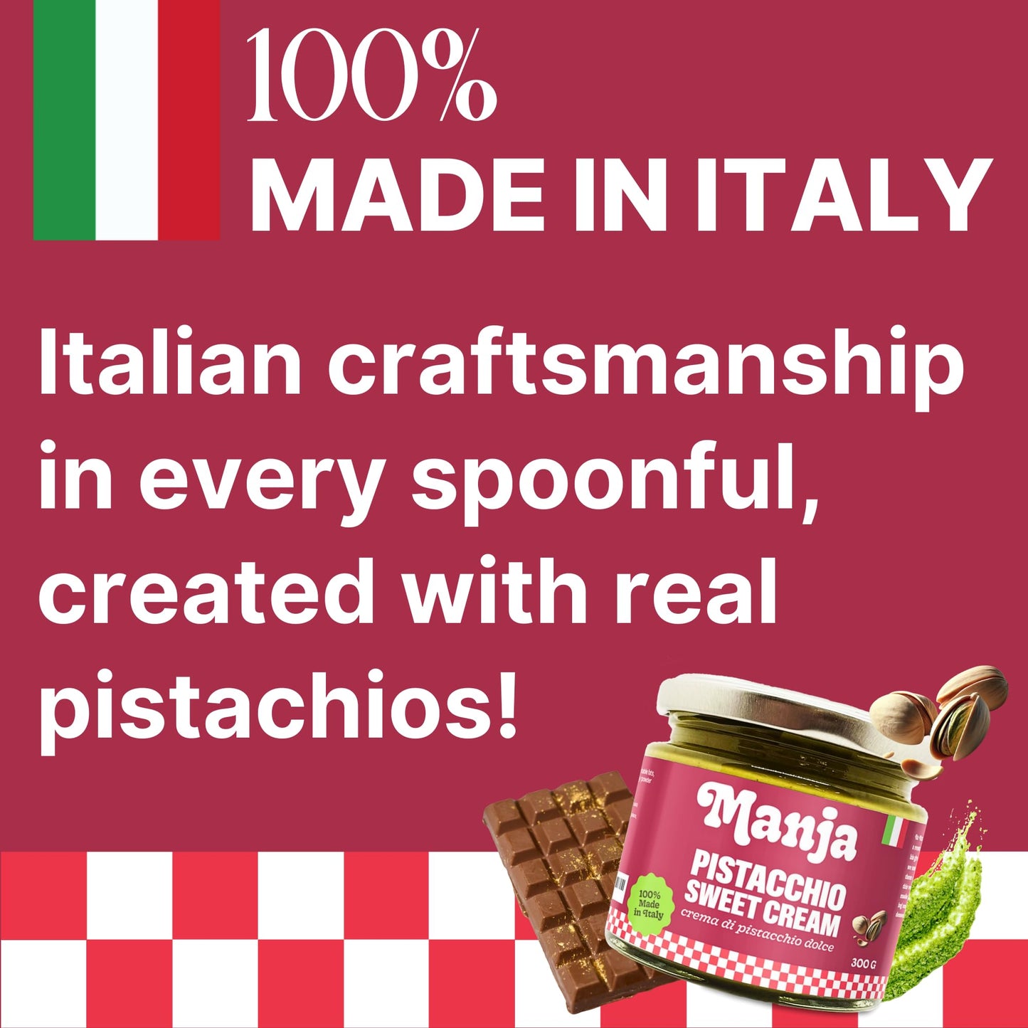 Manja Italian Pistachio Spread - Gluten Free, No Preservatives, 10.58oz (300g)
