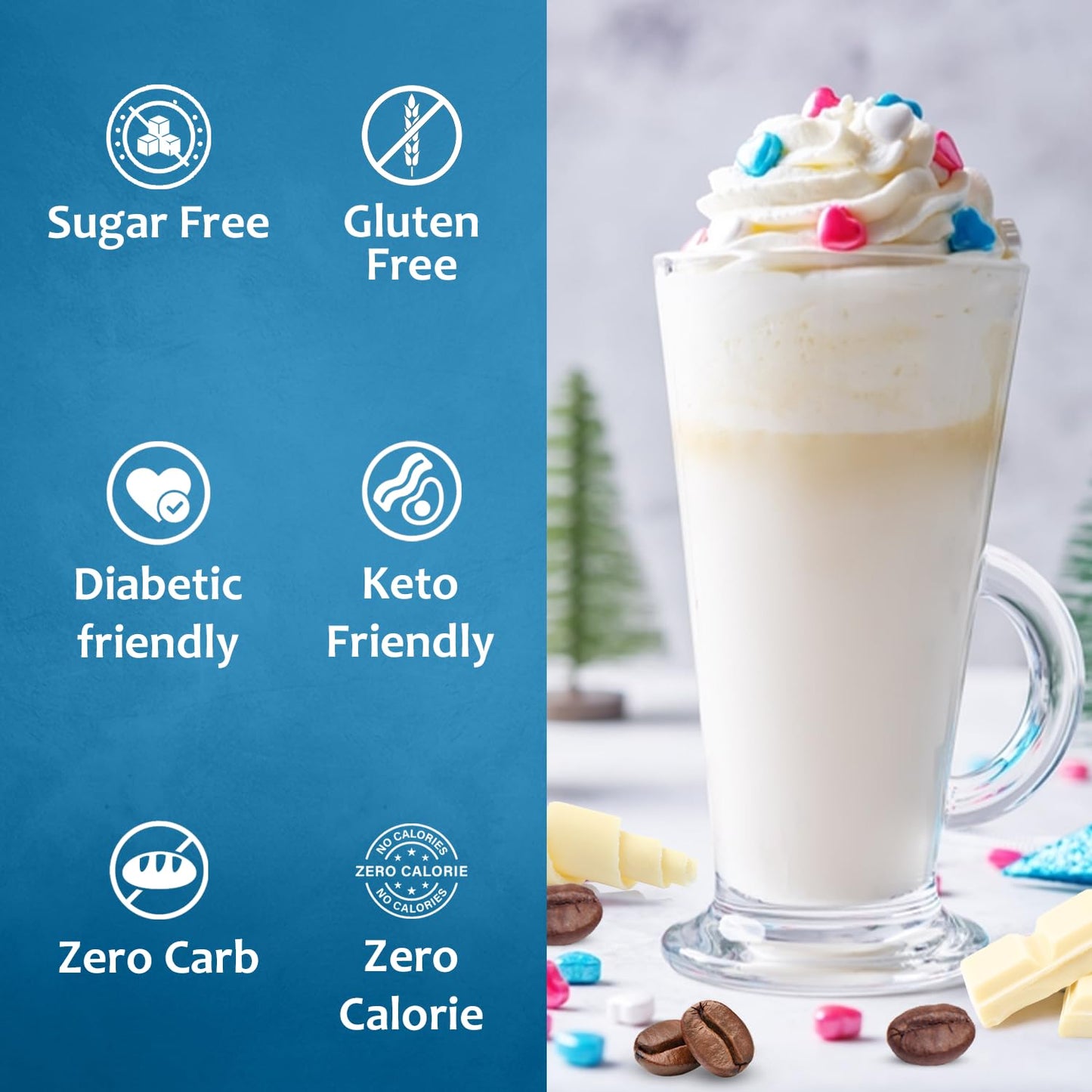 Syruvia Sugar-Free White Chocolate Mocha Coffee Syrup - 25.4 fl oz. Premium Coffee Flavoring Syrup. 0 Calories, Kosher, and Glut