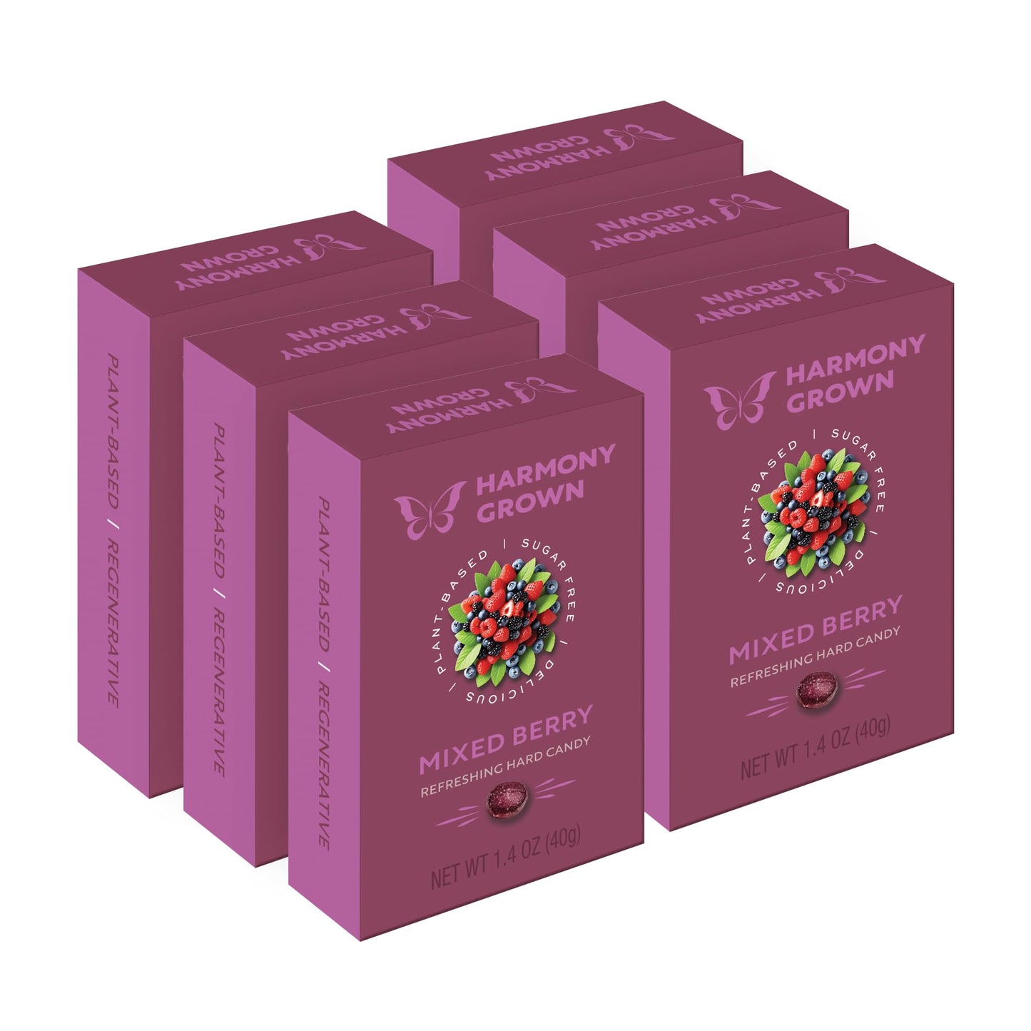 Stevita Harmony Grown Hard Candy, Mixed Berry - 6 Pack - 1.4 oz Shake & Share Box - Sugar Free, Non-GMO, Keto Friendly - Made in