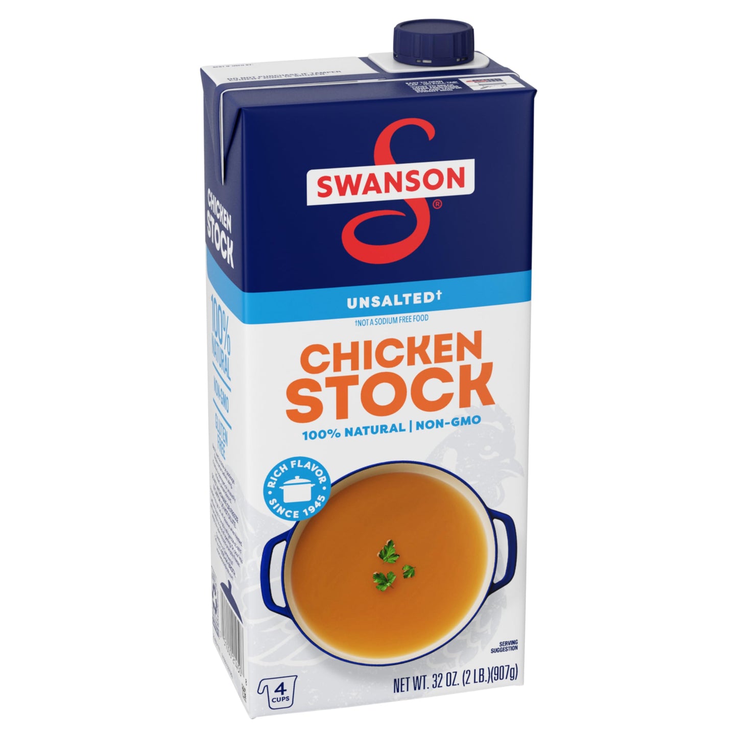 Swanson 100% Natural Unsalted Chicken Stock, 32 oz Carton