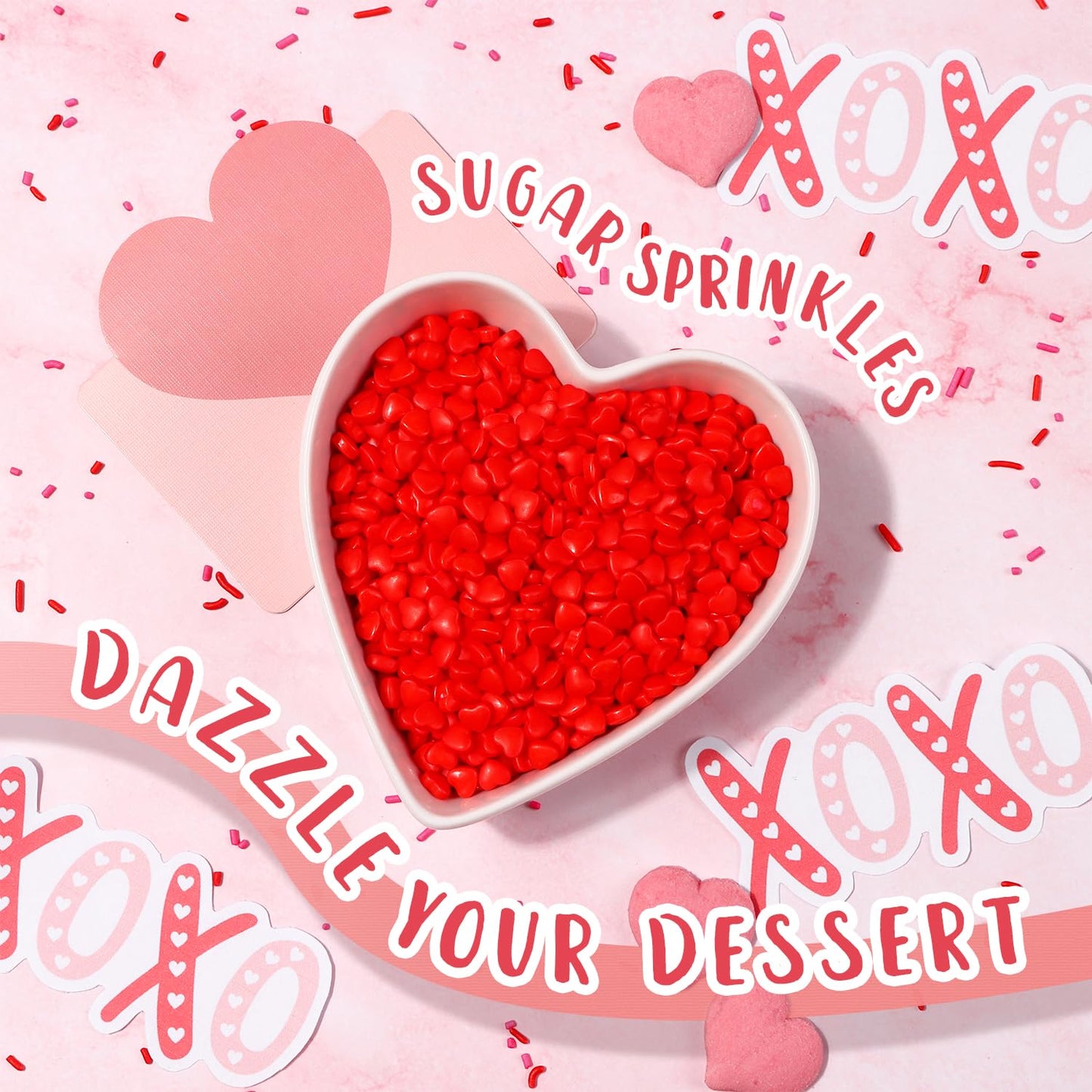 Valentine Sprinkles For Cake Decorating Edible Red Hearts Sugar Sprinkles For Cookies Chocolate Ice Cream Cupcake Topper, 3.5 Ou