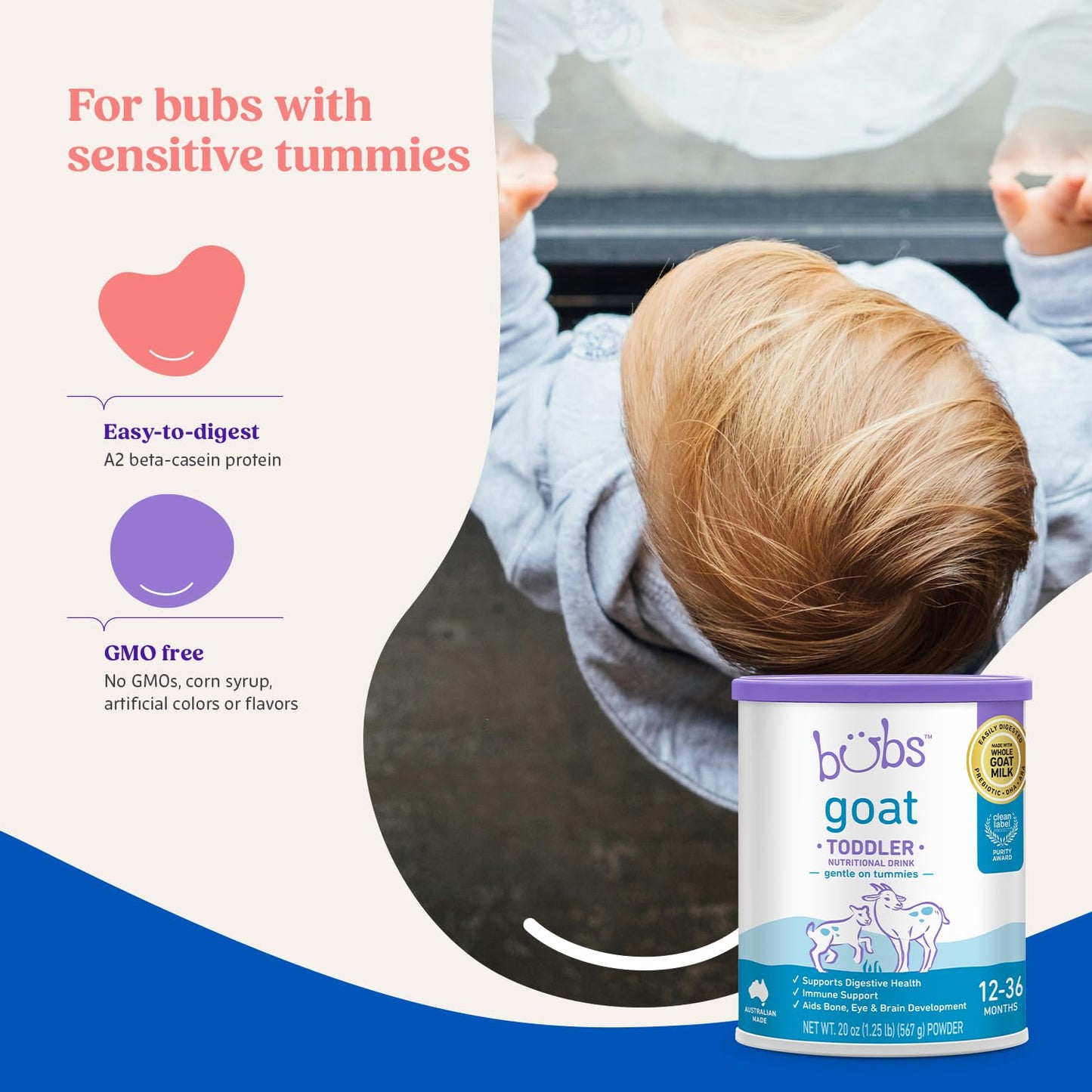 Aussie Bubs Australian Goat Milk-Based Toddler Formula, For Kids 12-36 Months, Made With Fresh Goat Milk, 28.2 Oz