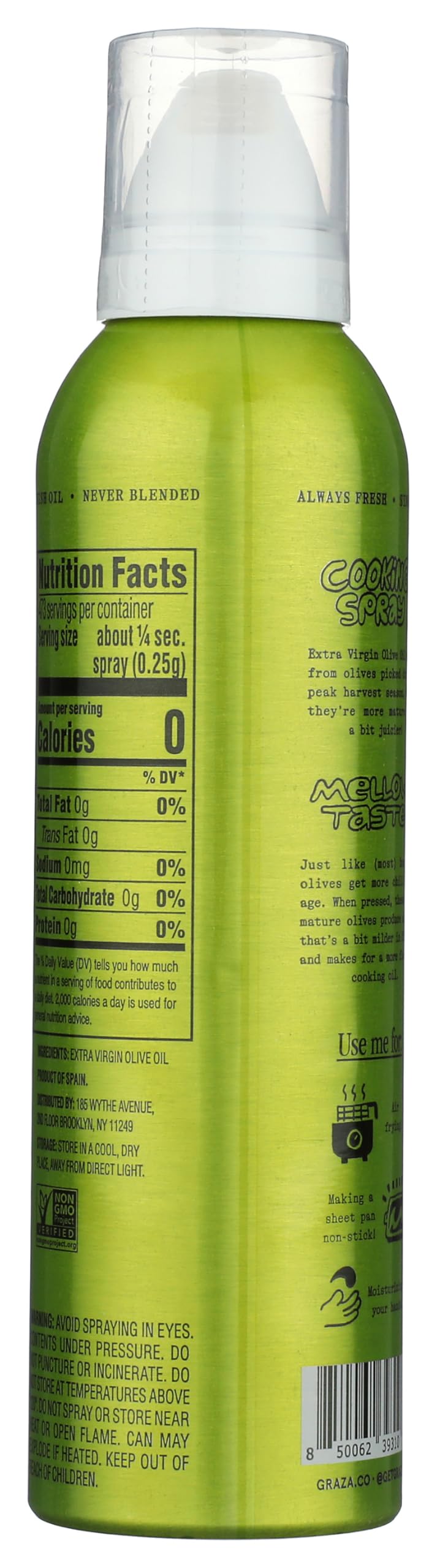 Graza Sizzle Extra Virgin Olive Oil Spray - High Polyphenol, 5 Fl Oz, Single Origin from Spain
