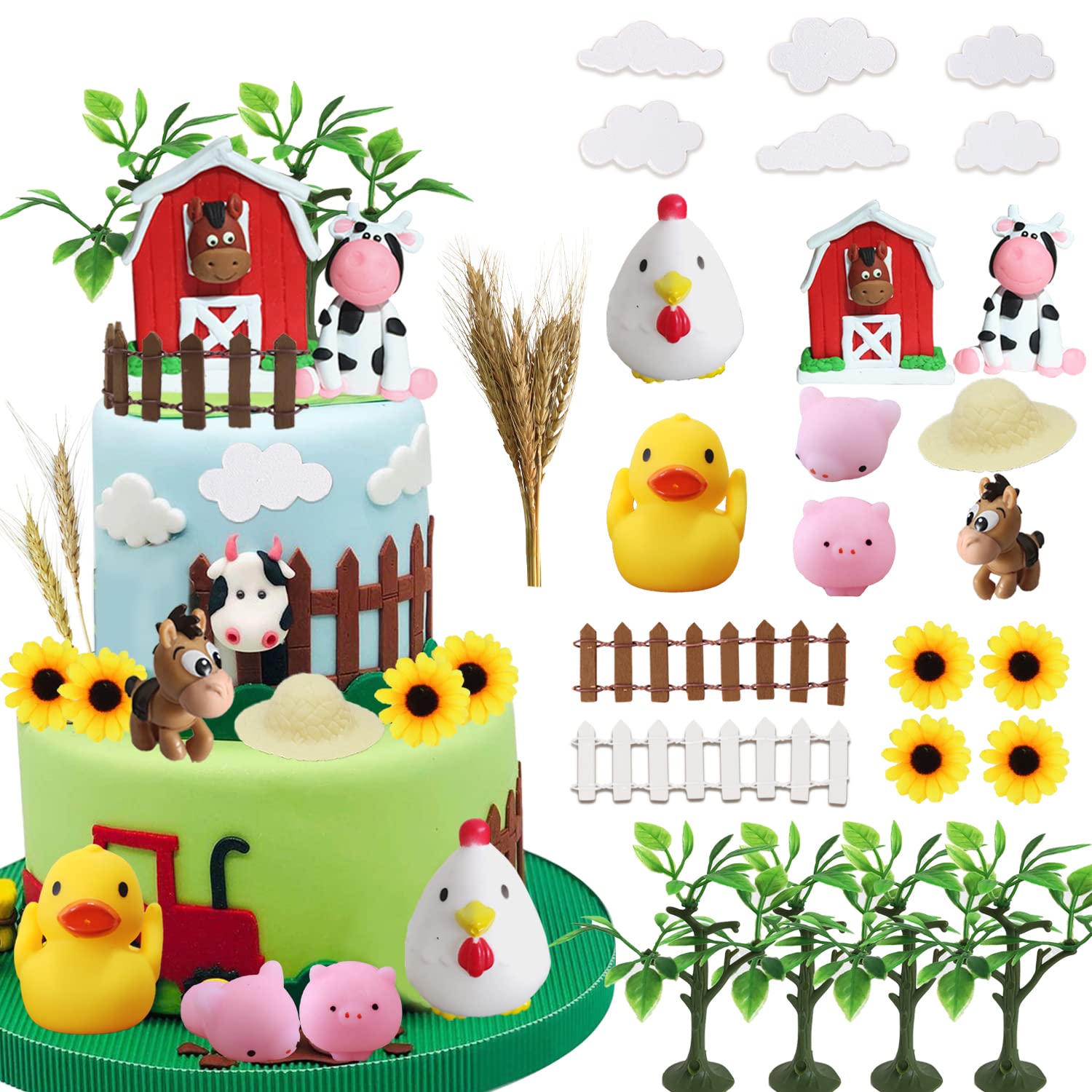 35 Pcs Farm Animal Cake Topper With Cow Duck Chicken Horse Cake Decorations For Farm Animal Themed Birthday Baby Shower Party