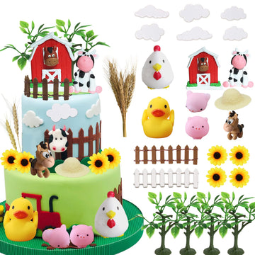 35 Pcs Farm Animal Cake Topper With Cow Duck Chicken Horse Cake Decorations For Farm Animal Themed Birthday Baby Shower Party