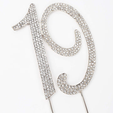 Hatcher Lee Bling Crystal 19 Birthday Cake Topper - Best Keepsake | 19Th Party Decorations Silver