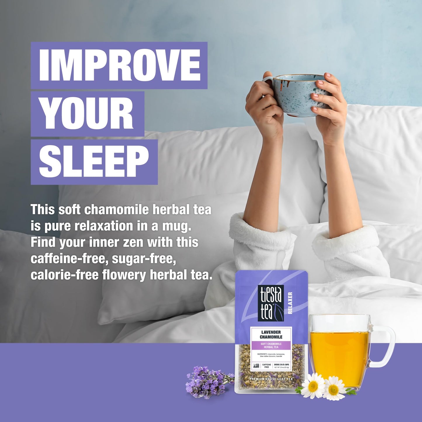 Tiesta Tea - Lavender Chamomile Herbal Tea | Loose Leaf | Calming Blend With Chamomile, Lavender, And Lemongrass | Caffeine-Free Herbal | Great For Hot Or Iced | Resealable Pouch, 25 Cups | 0.9 Ounce