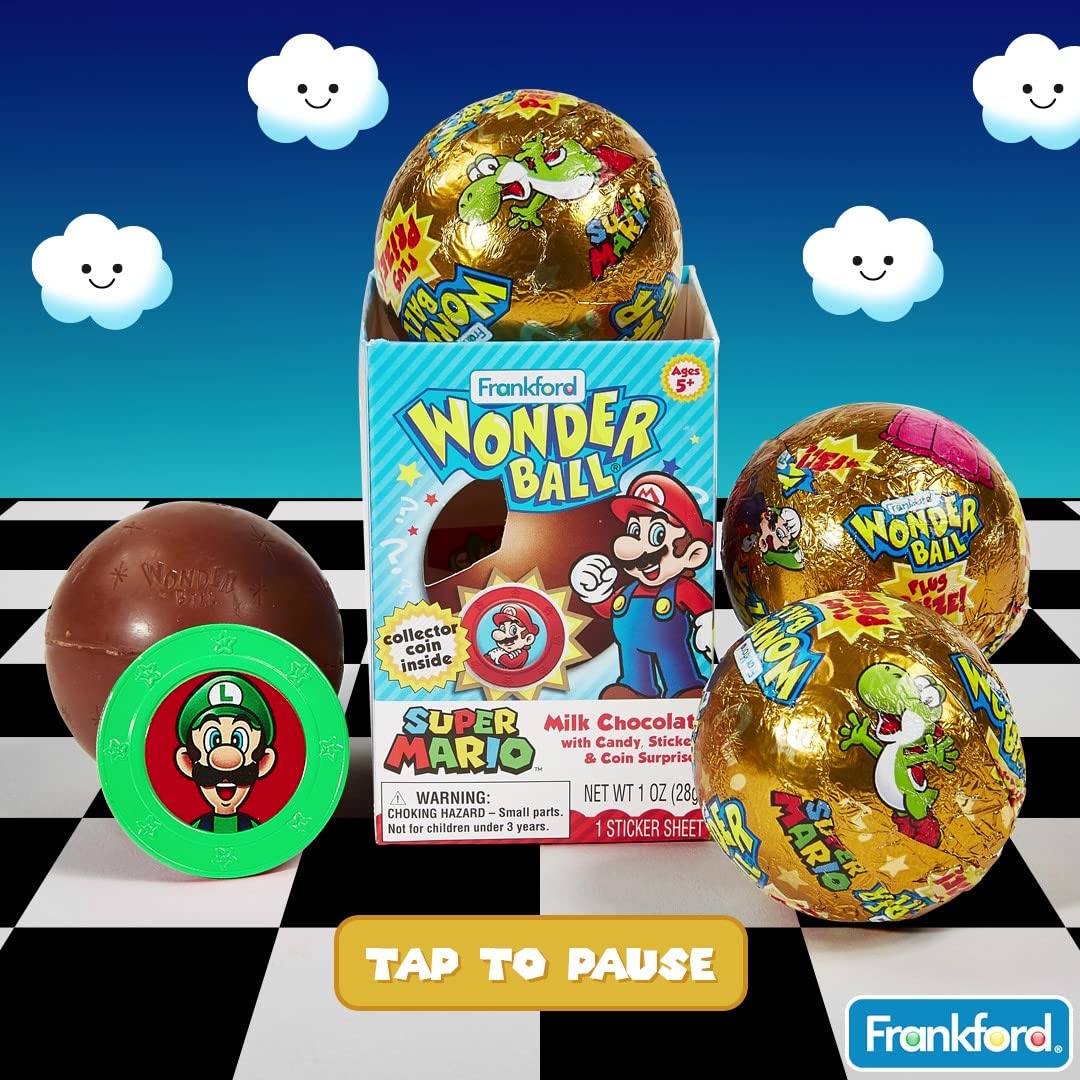 Super Mario Wonder Ball Milk Chocolate With Surprise Collectible Coin, 10 Pack For Kids Teens Adults Boys Girls Men Women Of All