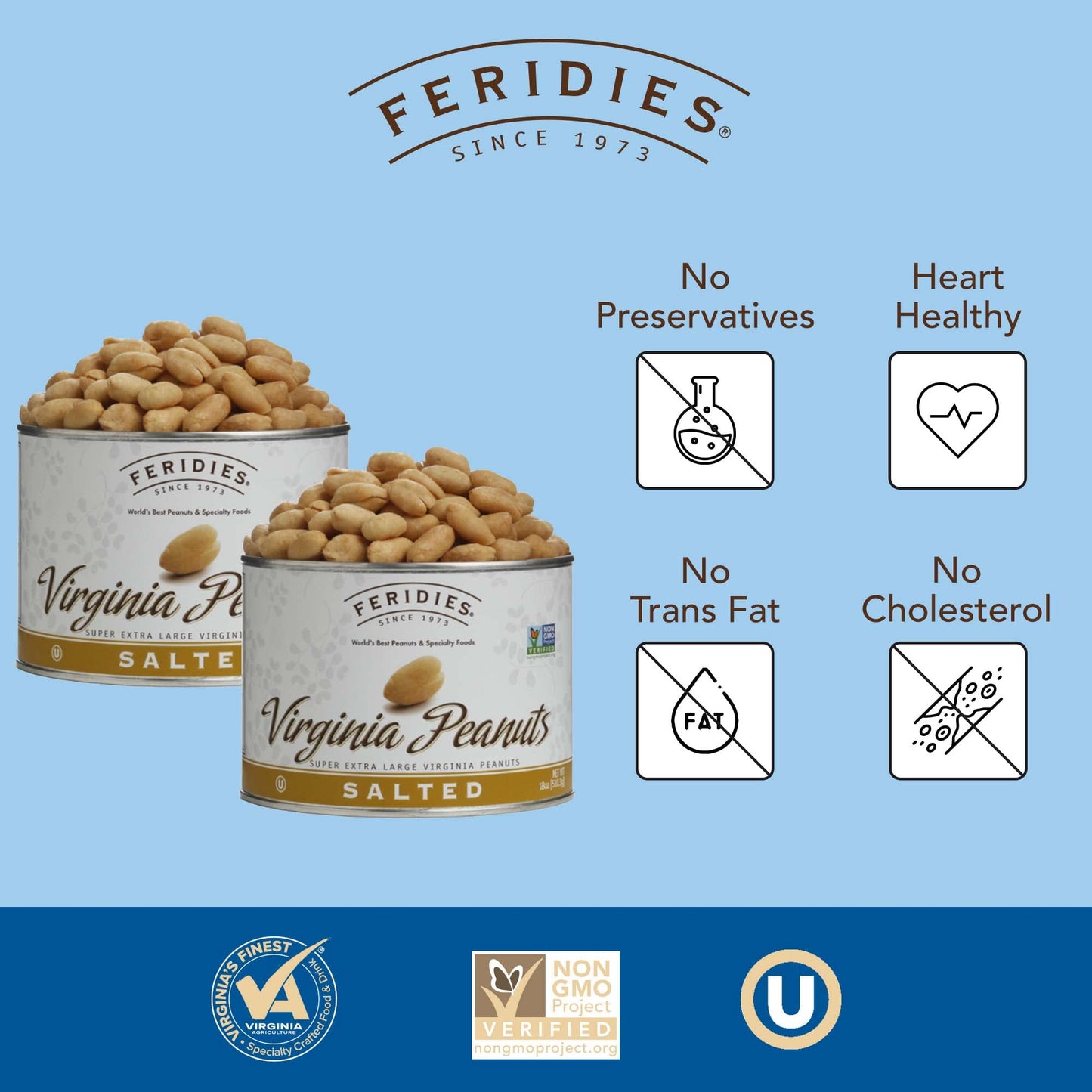 FERIDIES Salted Virginia Peanuts - Super Extra Large - 18oz Vacuum Tins (Pack of 2)