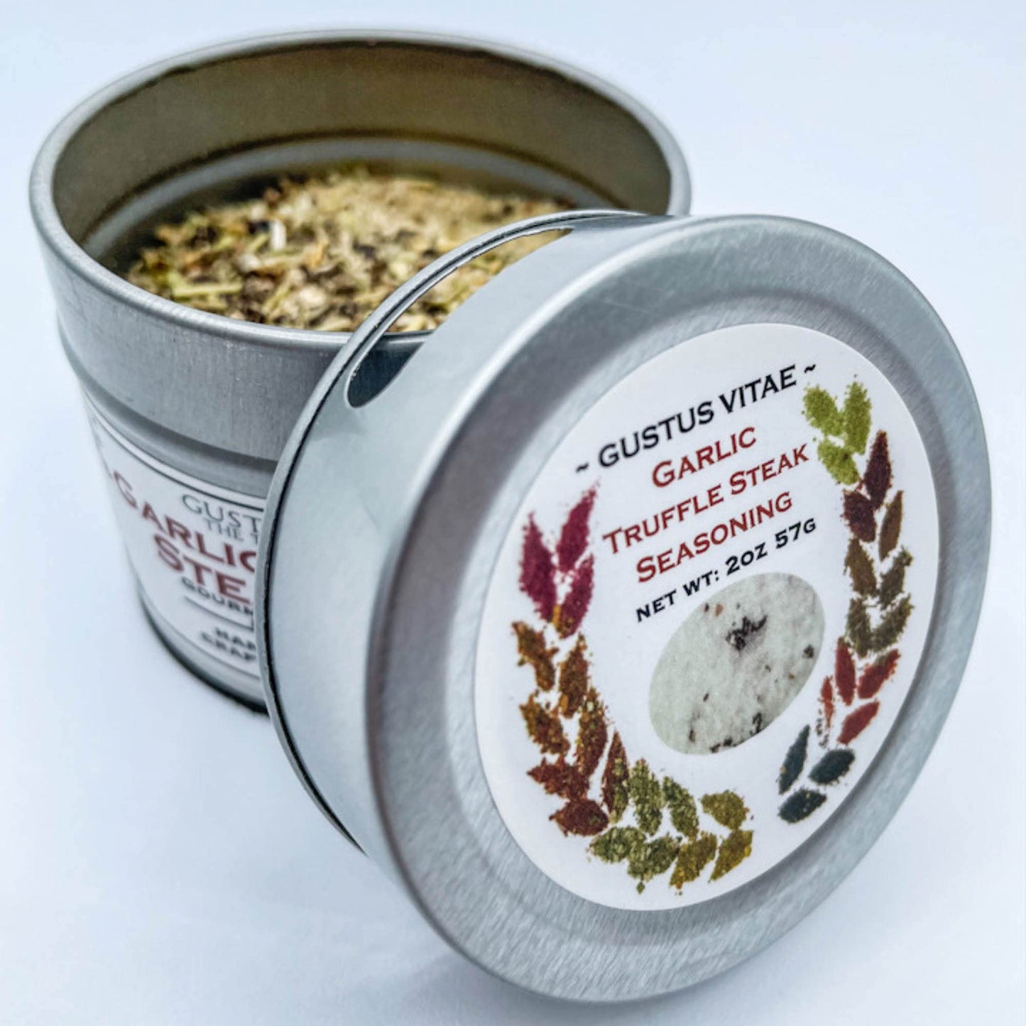 Gustus Vitae - Garlic Truffle Steak Rub - Non GMO - Magnetic Tin - 2 Ounce - Authentic Gourmet Seasoning & Artisanal Spice Blend