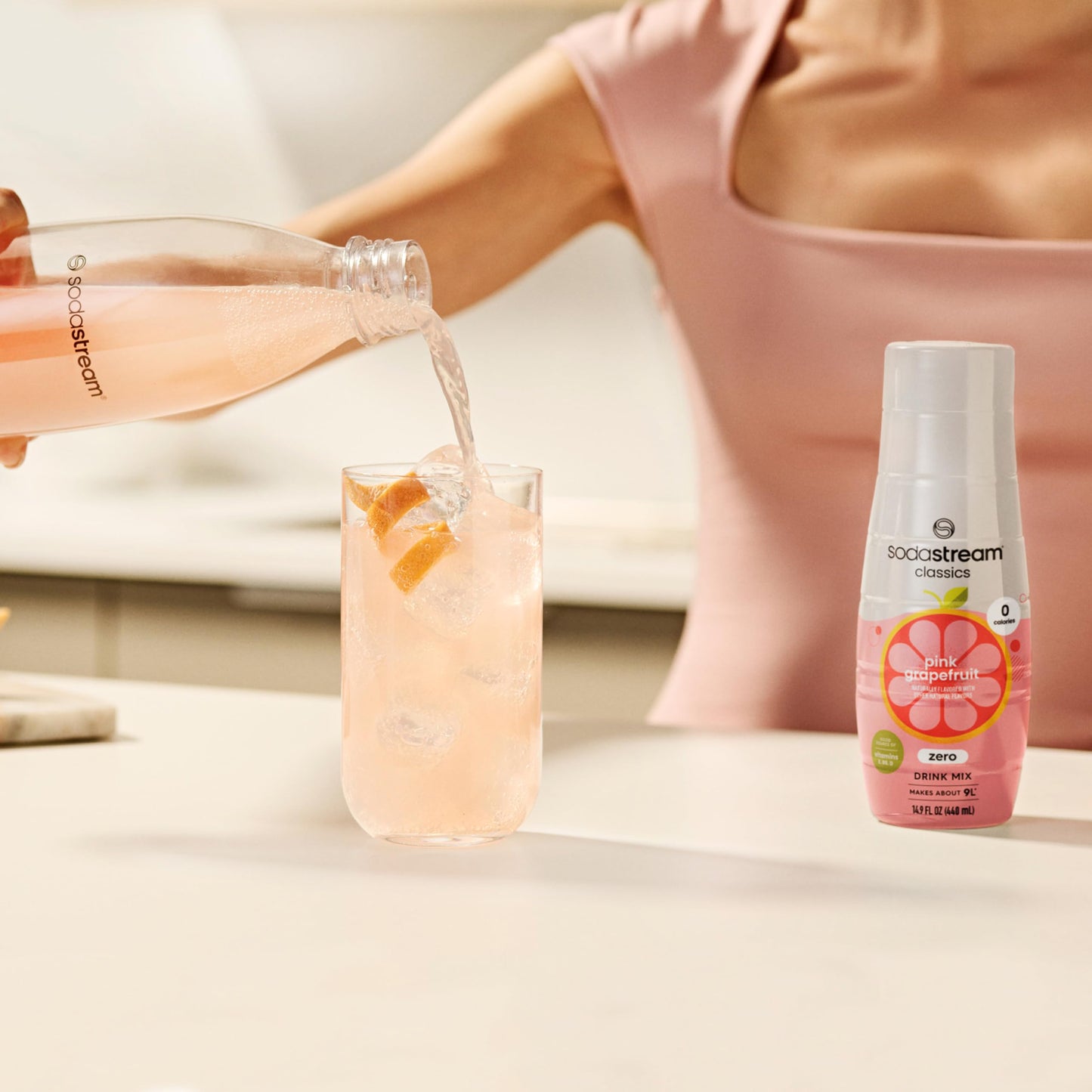 SodaStream Pink Grapefruit Zero Calorie Beverage, 14.8 Fl Oz, Pack of 4 - Refreshing Sparkling Water Alternative