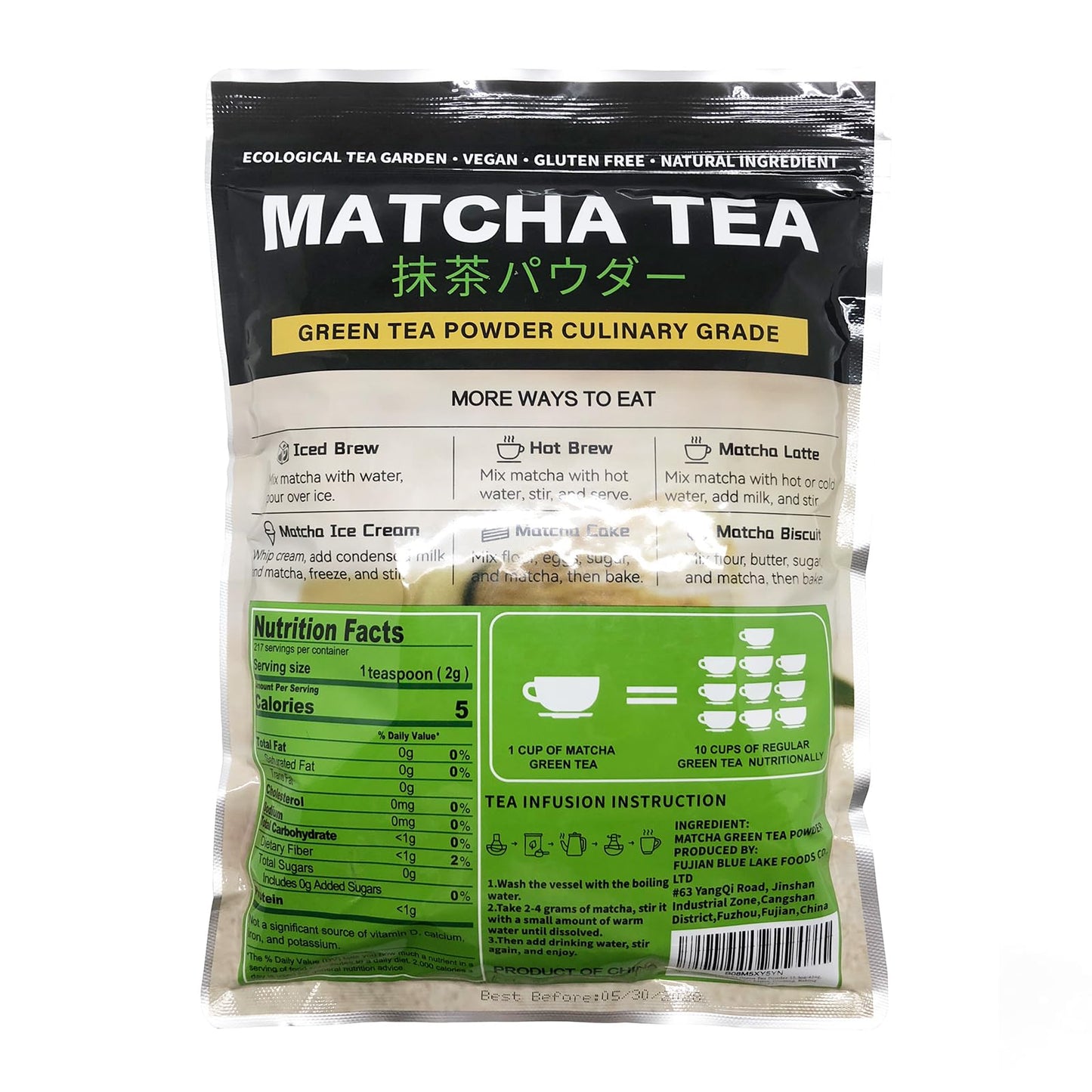 Tian Hu Shan Matcha Green Tea Powder 1 Lb/16Oz/454G, Starter Matcha Culinary For Lattes, Cooking, Baking