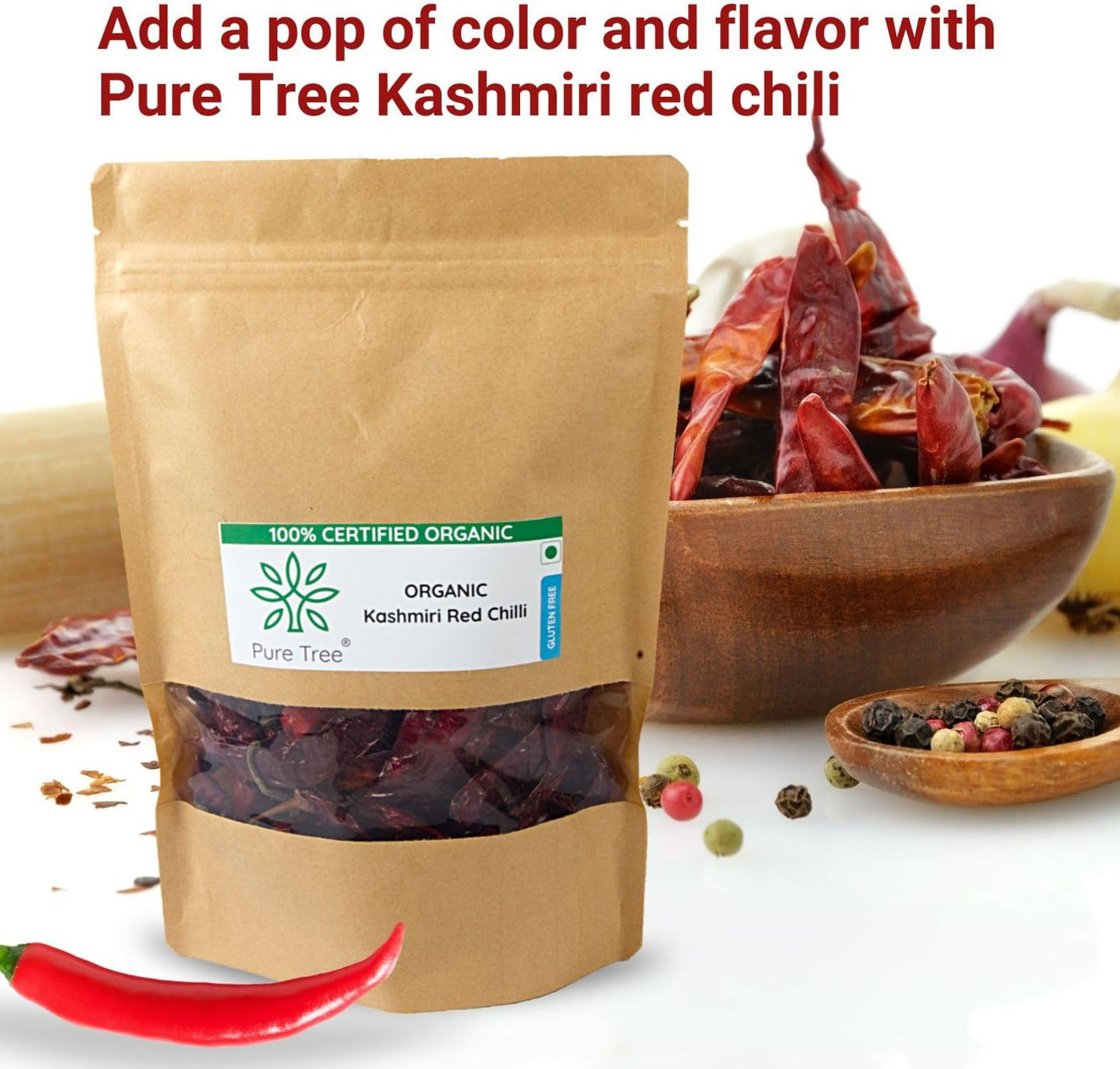 Pure Tree Certified Organic Kashmiri Lal Mirch | 200 G | Red Chilli Whole | Sabut Lal Mirch | Kashmiri Chilli Lal Mirch Whole St