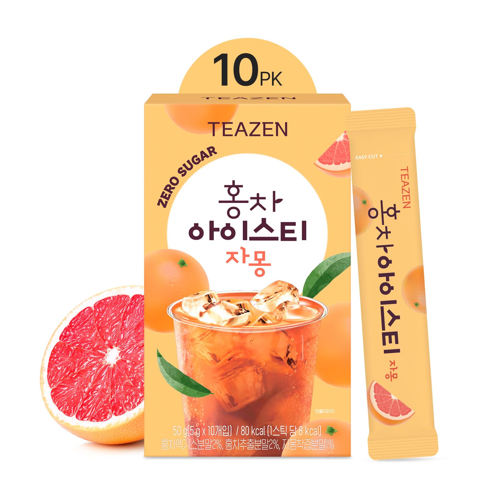 Teazen Summer Grapefruit Iced Tea, Sugar Free, Uva Black Tea, Hydration Drink Mix, 10 Sticks, 1.76Oz