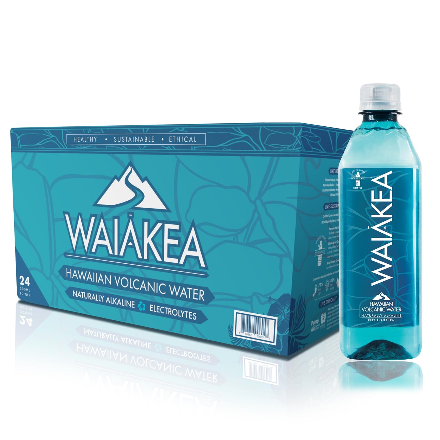 Waiakea Hawaiian Volcanic Water - Naturally Alkaline - 16.9 Fl Oz (Pack of 24) - 100% Recycled Bottles - pH 7.
