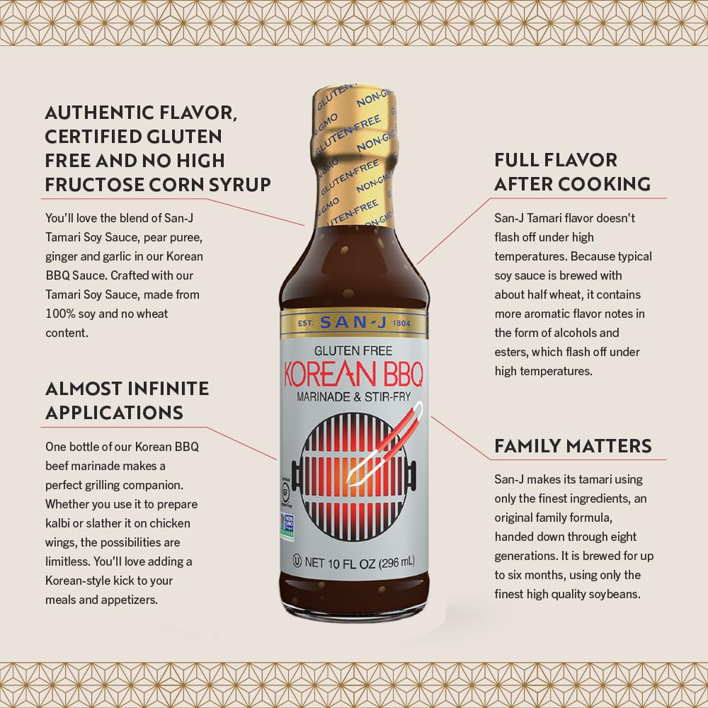 San-J gluten Free Korean BBQ cooking Sauce - Marinade & Stir Fry Sauce Bulgogi Sauce Korean BBQ Marinade Korean Barbecue Sauce N