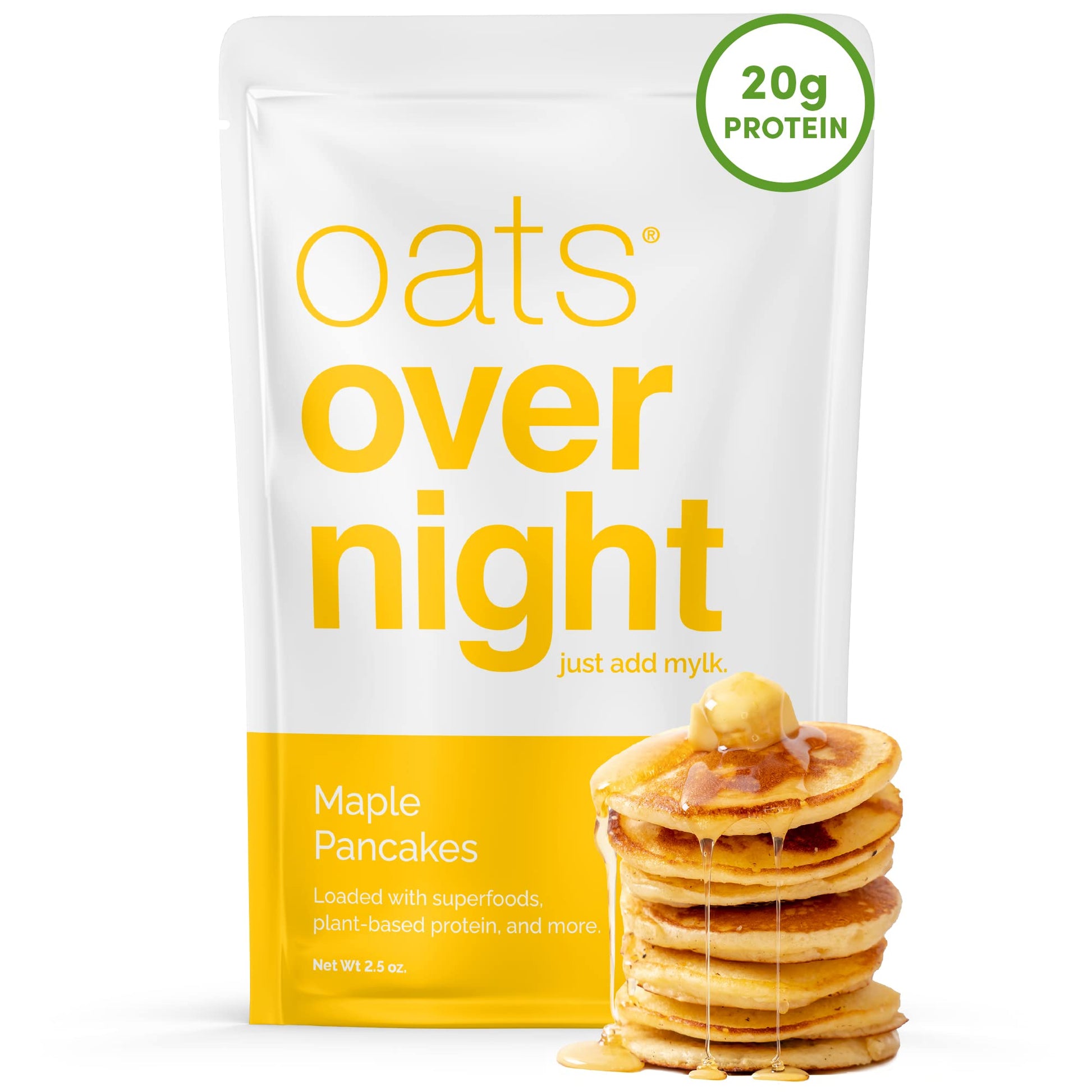 Oats Overnight Vegan Maple Pancakes Breakfast Shake - 20g Protein, High Fiber, Gluten Free, 2.5 oz (Pack of 24)