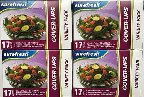 Food Storage Cover-Ups, Elastic Stretch-To-Cover Variety Packs, 4-Pk Set By Surefresh