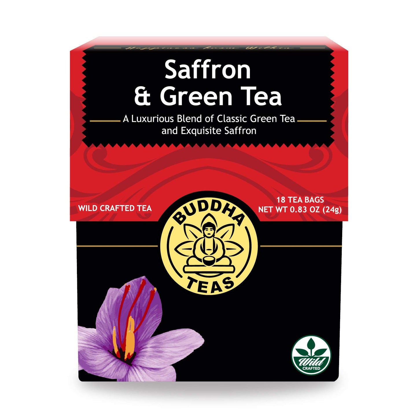 Buddha Teas Saffron & Green Tea - OU Kosher, 18 Bleach-Free Tea Bags, 18 Count