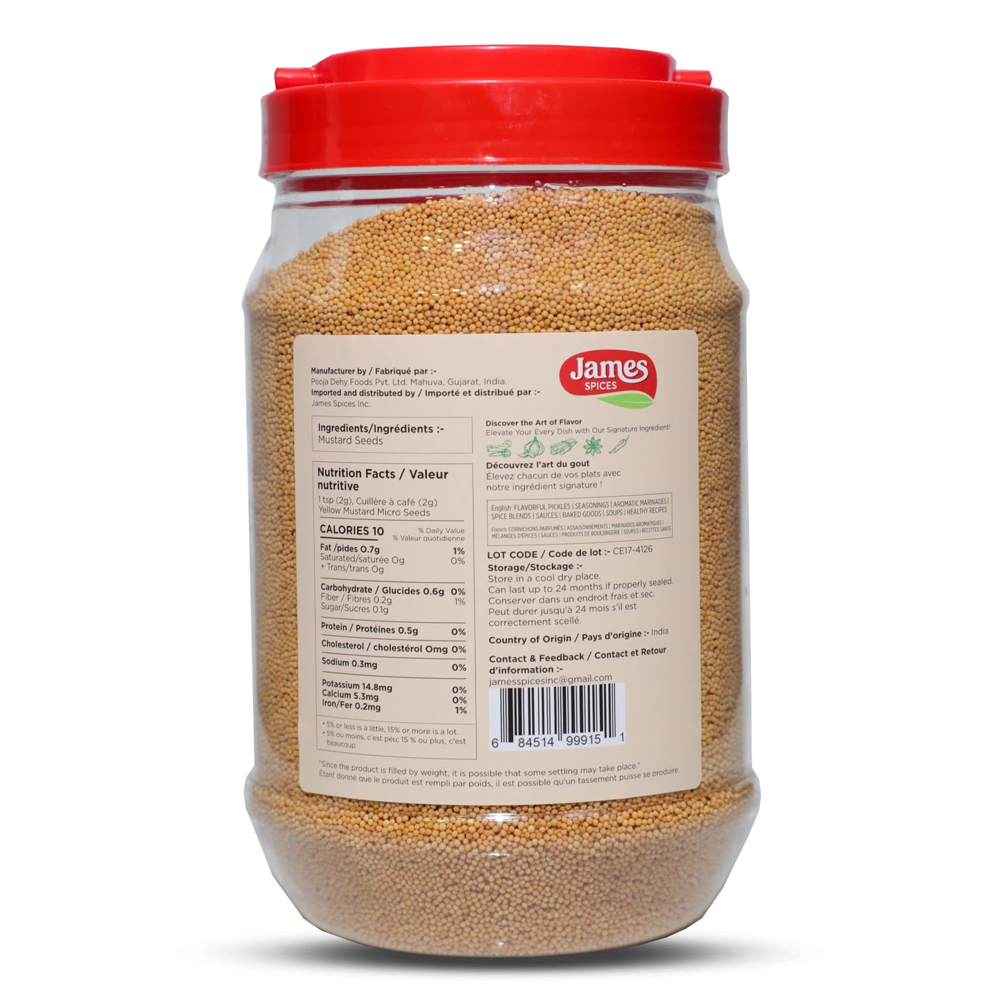 James Spices Inc. Yellow Small Mustard - 1.7Kg (60 Oz)