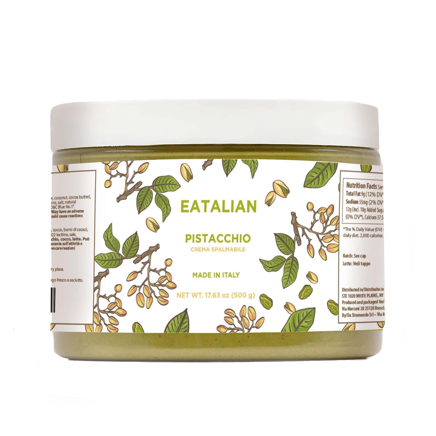 EATALIAN by AMZ BETTER Pistachio Cream, 17.63 oz/500 gr, Delicious Spreadable Cream with Sweet and Unique Taste, Perfect with Ic