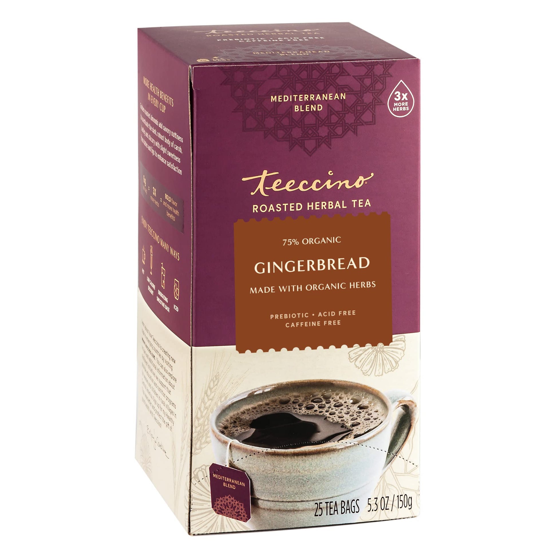 Teeccino Flavor Blendgerbread Chicory Coffee Alternative - Holiday Dessert Beverage Thats Prebiotic  Energy Blend-Free & Acid Free  Medium Roast  25 Tea Bags