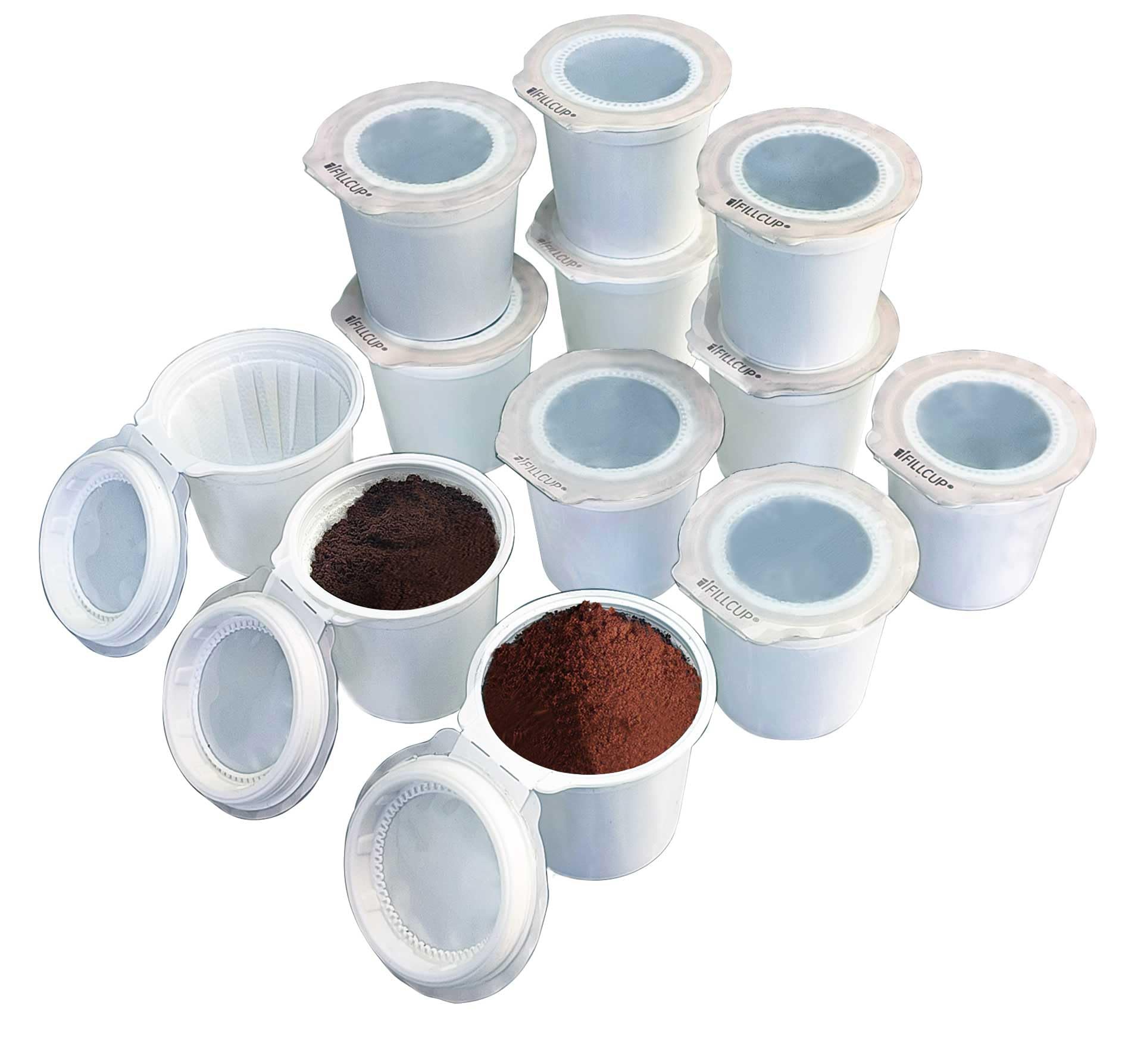 iFillCup Refillable K Cups - 12 Pack, Universal Compatibility, White, Holds 50% More Coffee, Reusable up to 5 Times