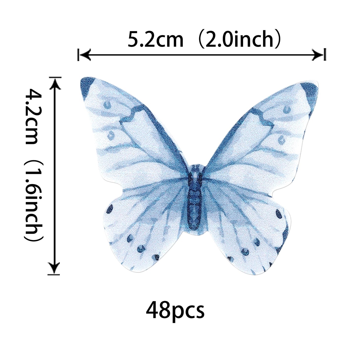 Rssta i 48 Pack Edible Butterfly Cake Decorations, Rice Paper Cupcake Toppers, Design 2 Blue 2 for Birthday and Wedding Parties