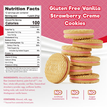 Choczero Strawberry Creme Dunkies, Gluten Free, Low Sugar, Keto Strawberry Vanilla Sandwich Cookies, 9 Oz