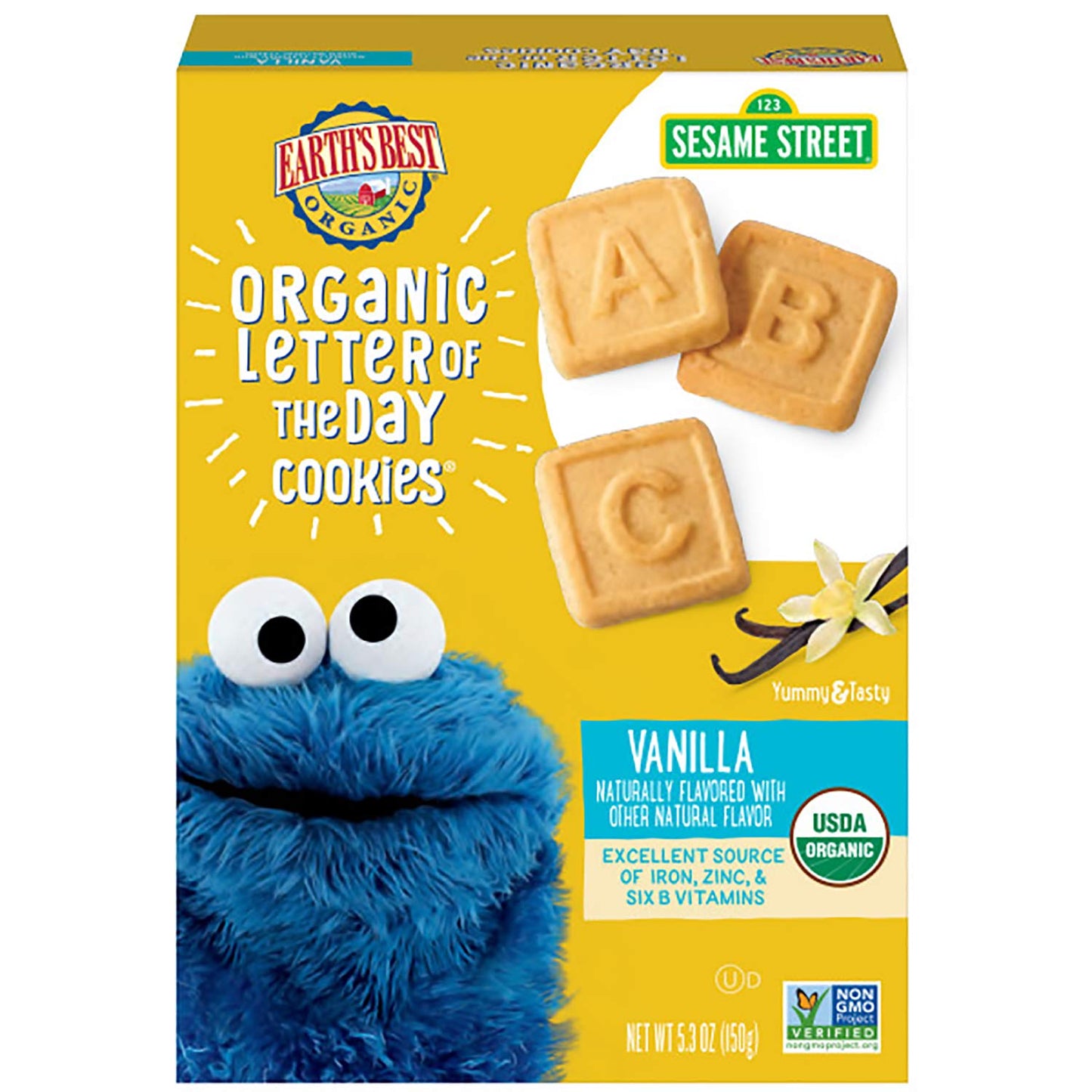 Earths Best Organic Letter of the Day Cookies for Toddlers 2 Years Old and Up, Vanilla Flavor, 5.3 Ounce Box