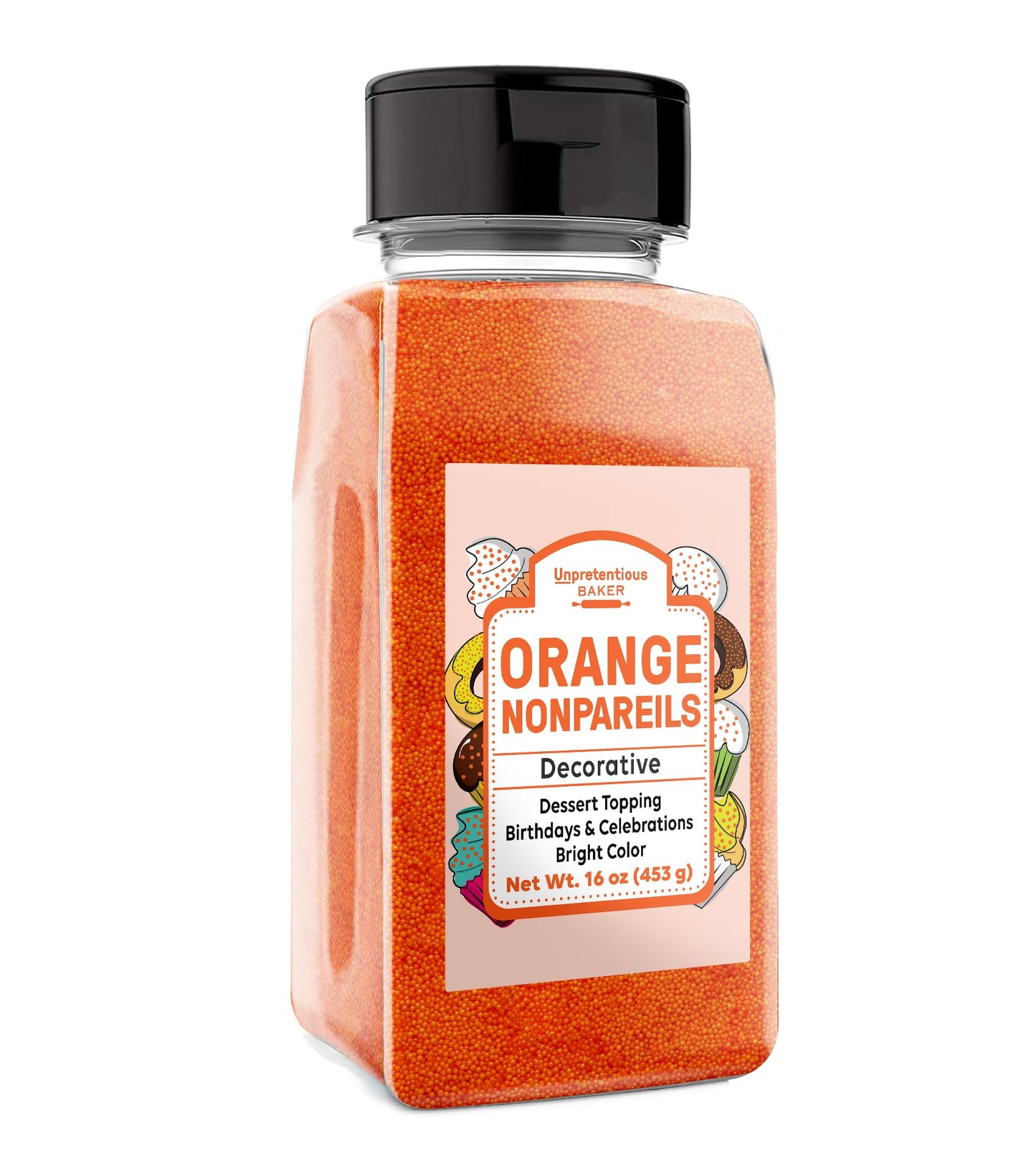 Unpretentious Orange Nonpareils, 1 Lb, Dessert Topping, Bright Orange Color, Round Sprinkles
