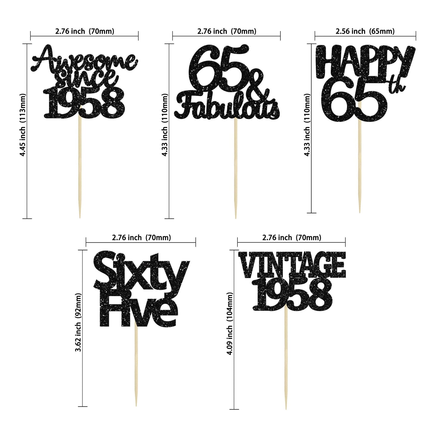 Gyufise 30 Pack Gold Glitter 65th Birthday Cupcake Toppers Vintage 1958 Cake Toppers Hello 65 Cake Topper Sixty Five 65 & Fabulo