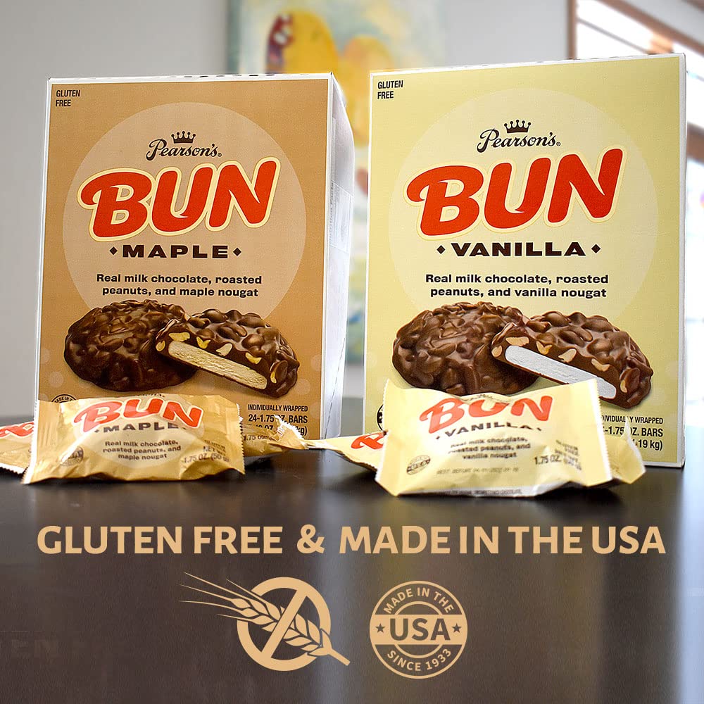 Pearson'S Maple Bun Cluster Bar | Roasted Peanuts, Real Milk Chocolate, And Maple Nougat | Pack Of 24 |Individually Wrapped