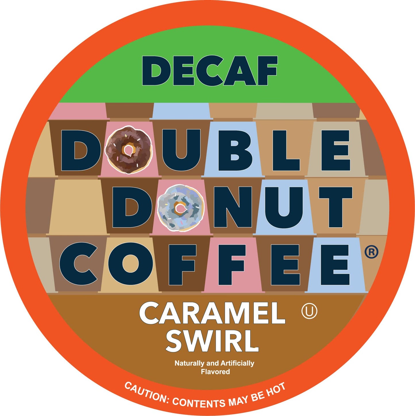 Double Donut Decaf Flavored Coffee Pods, Caramel Swirl, 96 Count for Keurig, Recyclable Single Serve Pods