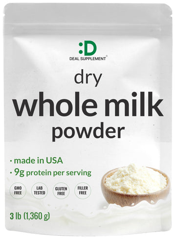 Dry Whole Milk Powder, 3lbs - Natural Pasture Raised Source - Made in USA - Powdered Milk for Baking & Cooking - 9g Protein Per 