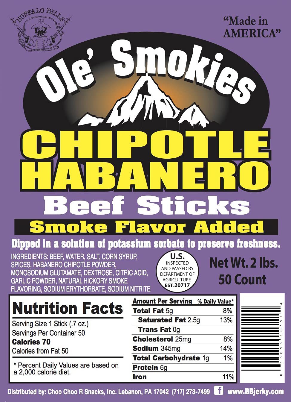 Buffalo Bills Beef Sticks 2-lb Chipotle Habanero 5 Ole Smokies Saddlebag