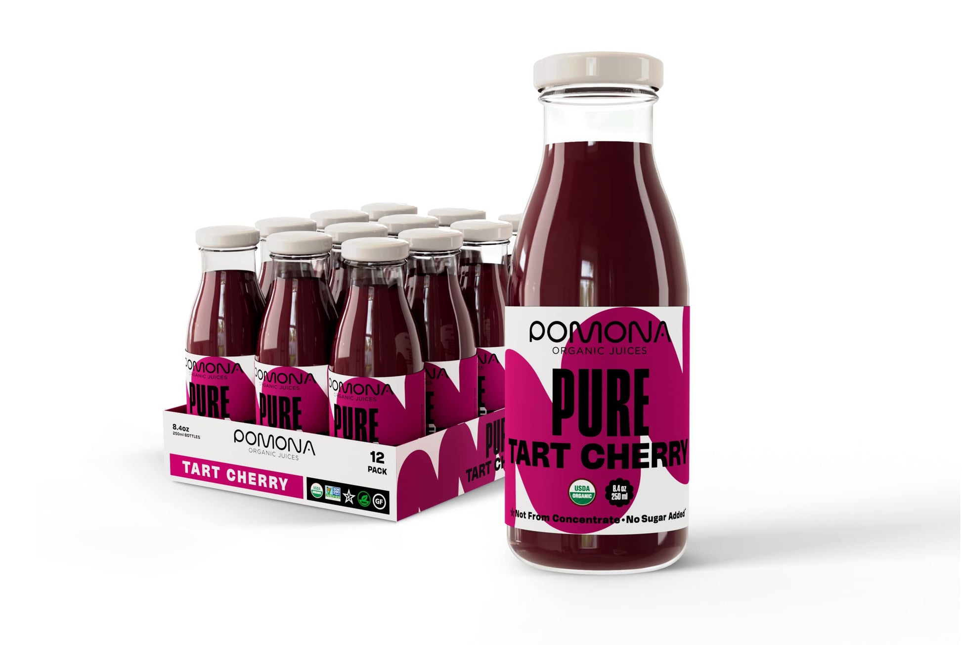 Pomona Organic Pure Tart Cherry Juice, Cold Pressed, Non-Gmo, No Sugar Added, Not From Concentrate, Gluten Free, Kosher Certified, Preservative Free,8.4 Fl Oz (Pack Of 12)