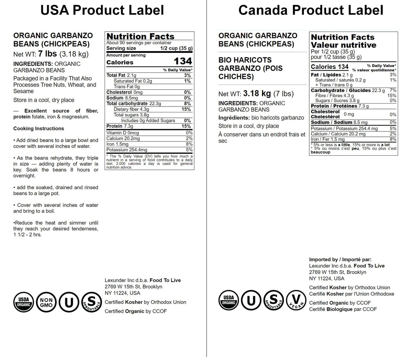 Food to Live Organic Garbanzo Beans - Dried Chickpeas, Non-GMO, Kosher, 7 Pounds (112 Ounce)