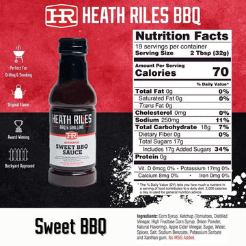 Heath Riles Bbq Sweet Barbecue Sauce, Champion Pitmaster Recipe, Bottle 16 Oz.