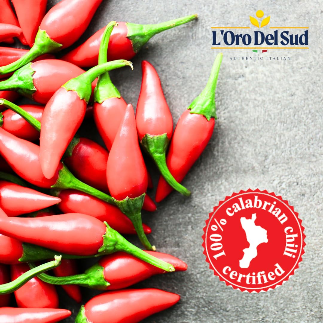 Whole Calabrian Chili Peppers In Oil, 2.2 Lb / 1 Kg (900 Gr Drained), 100% Certified Authentic, Cryovac, Authentic Chilies From