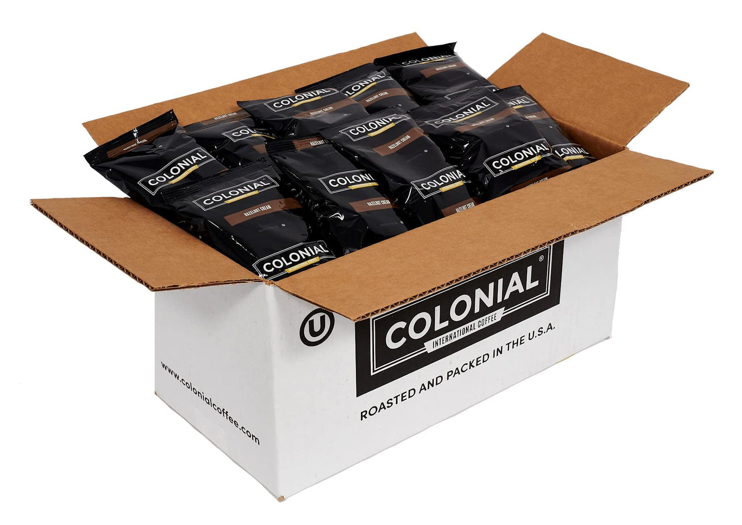 Colonial Coffee 32 Count Single Pot Coffee Packets – 100% Arabica Hazelnut Flavored Medium Roast | Pre-Measured Frac Packs For 12 Cup Maker | Bulk Ground Gourmet Coffee For Home & Office